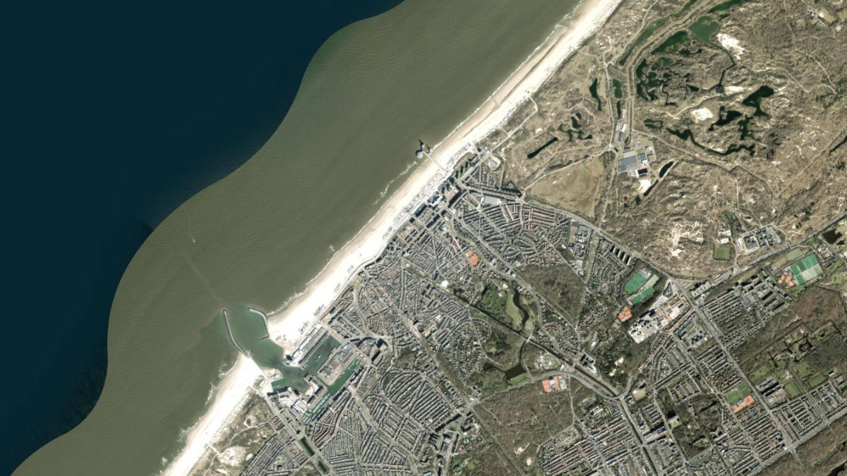 Satellite view of the Scheveningen coastline near The Hague