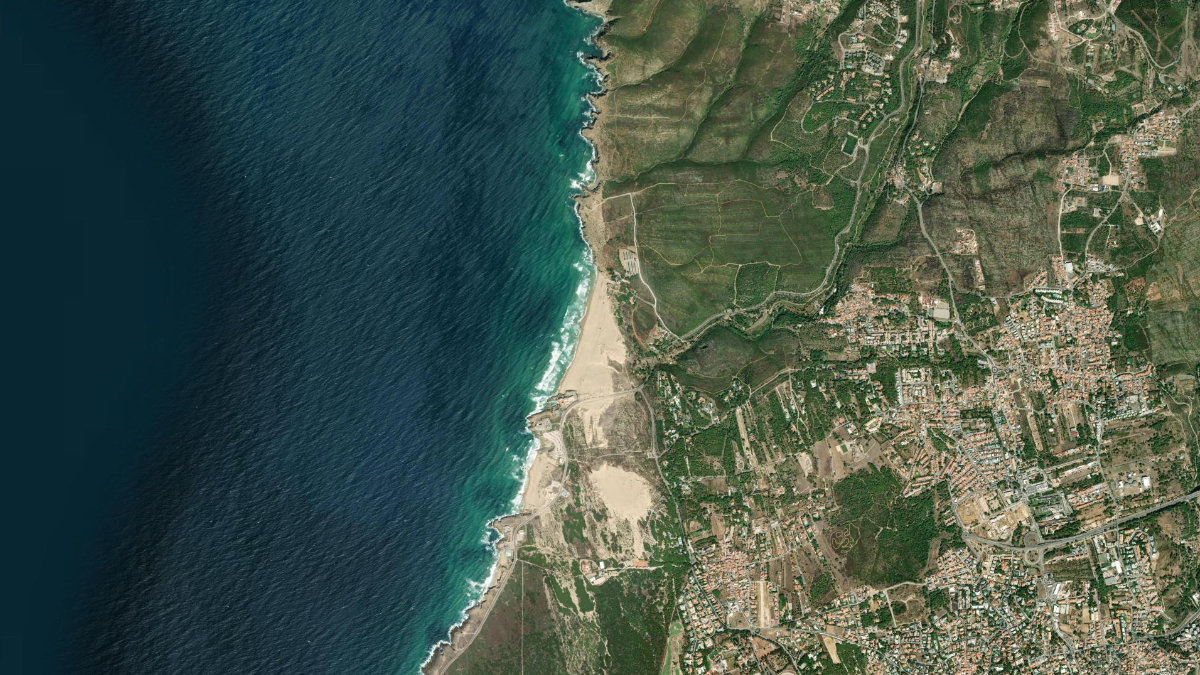 Satellite view of Guincho beach and the Atlantic coast near Lisbon